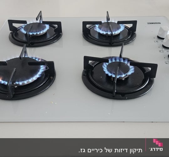 כיריים גז עם ארבעה מבערים דולקים